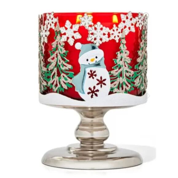 Bath & Body Works Other - SNOWMAN HOLIDAY WINTER SCENE PEDESTAL 3-WICK CANDLE HOLDER BY BATH & BODY WORKS